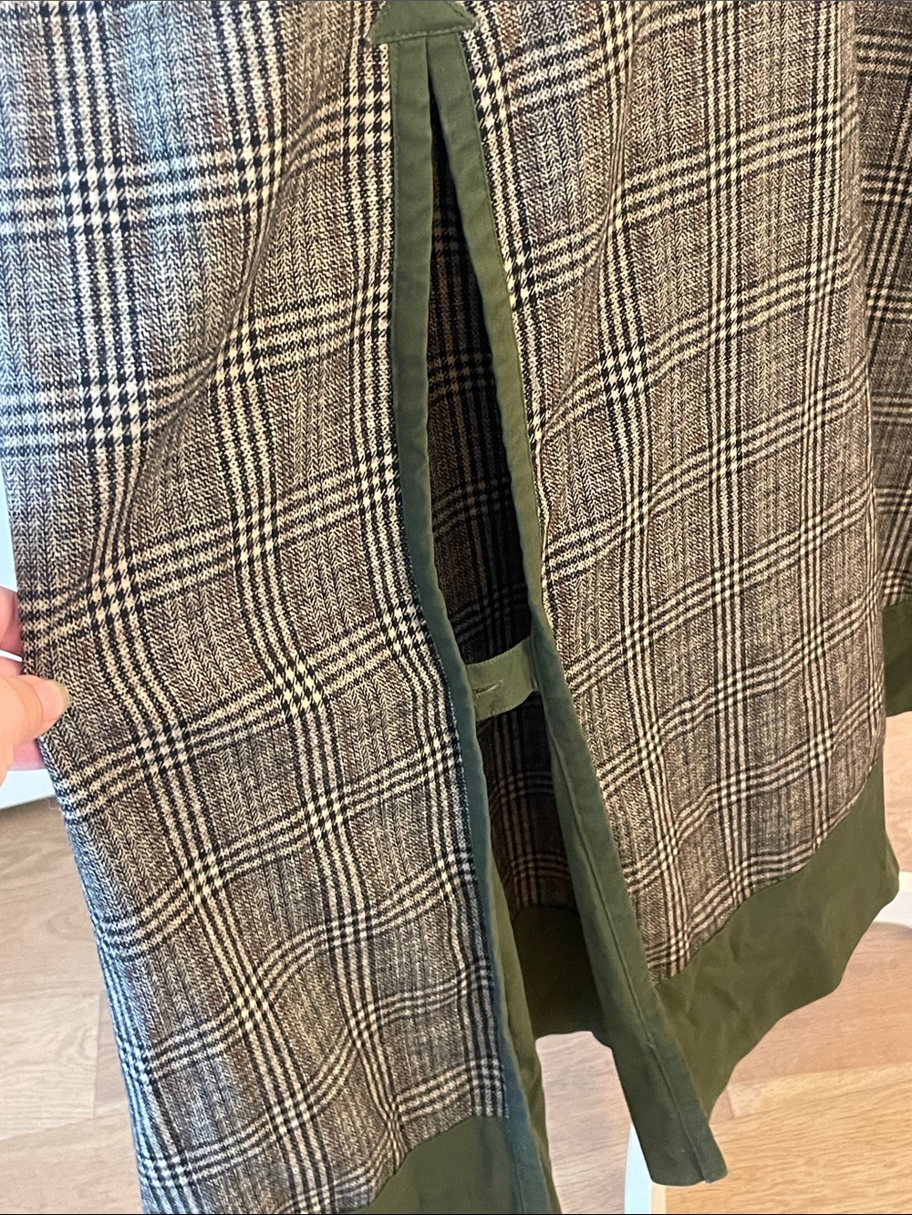Olive Green Plaid Panel Midi Skirt - VINTAGE AMERI - Picture 8 of 9